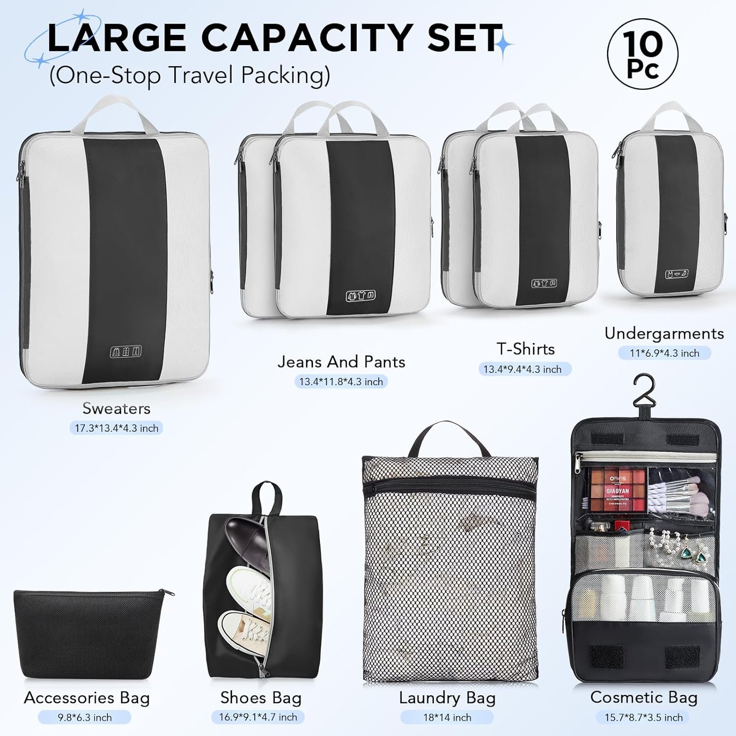 10 Set Compression Packing Cubes for Travel EssentialsCompressible Expandable Packing Cubes for SuitcaseOlarHike Luggage Organizer Bags for TravelHandy Helper for Organizing ClothesBlack.jpg
