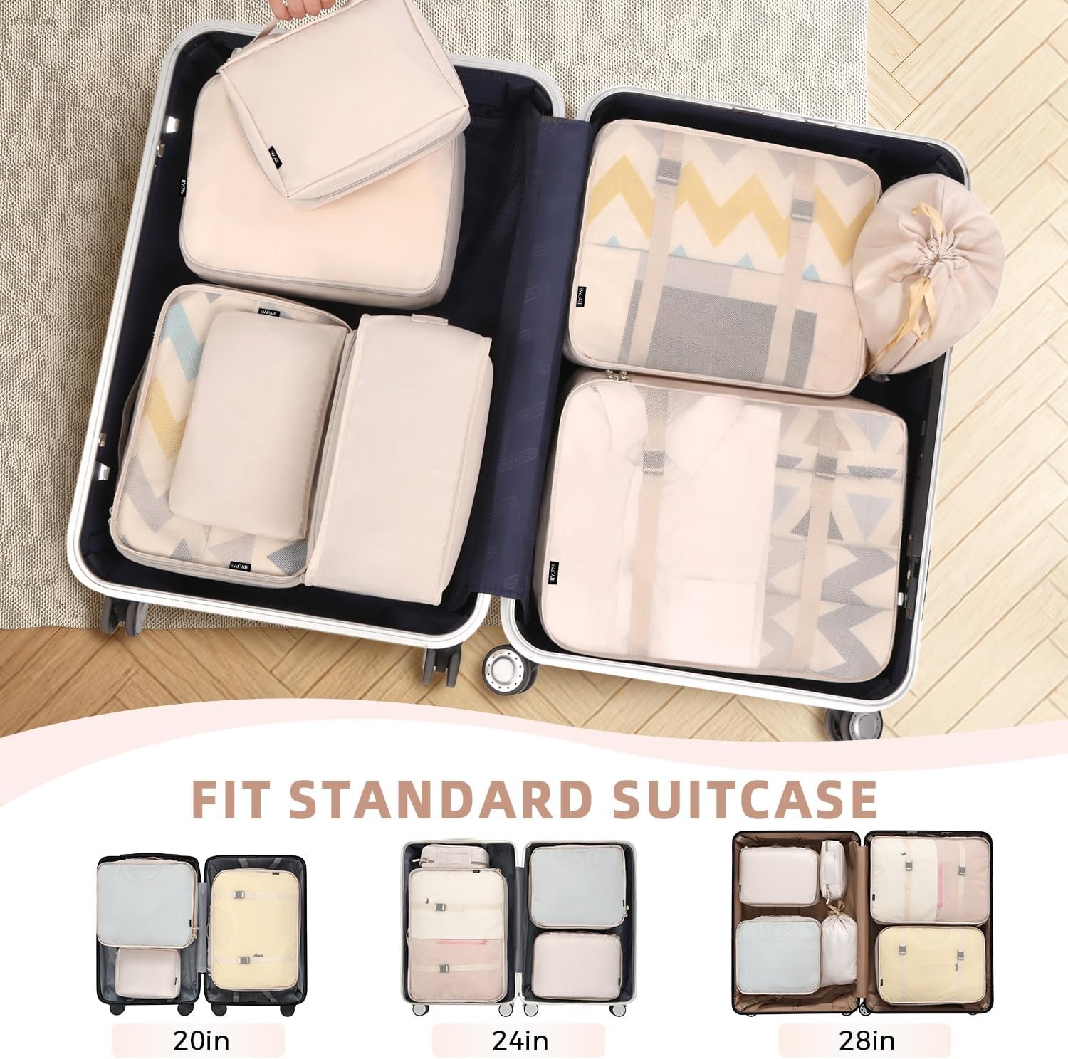 1769306785 BAGAIL 8 Set Packing Cubes Luggage Packing Organizers for Travel Accessories Cream.jpg
