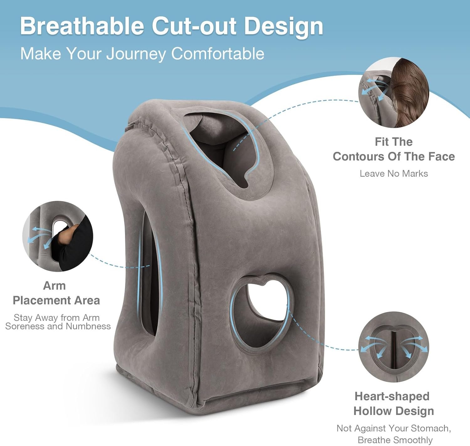 1769318474 MoKo Inflatable Travel Pillow Comfortable Neck Pillow with Storage Bag Support Shoulder and Neck to Avoid Pain for Airplane Train Office Car Travel Home Gray.jpg