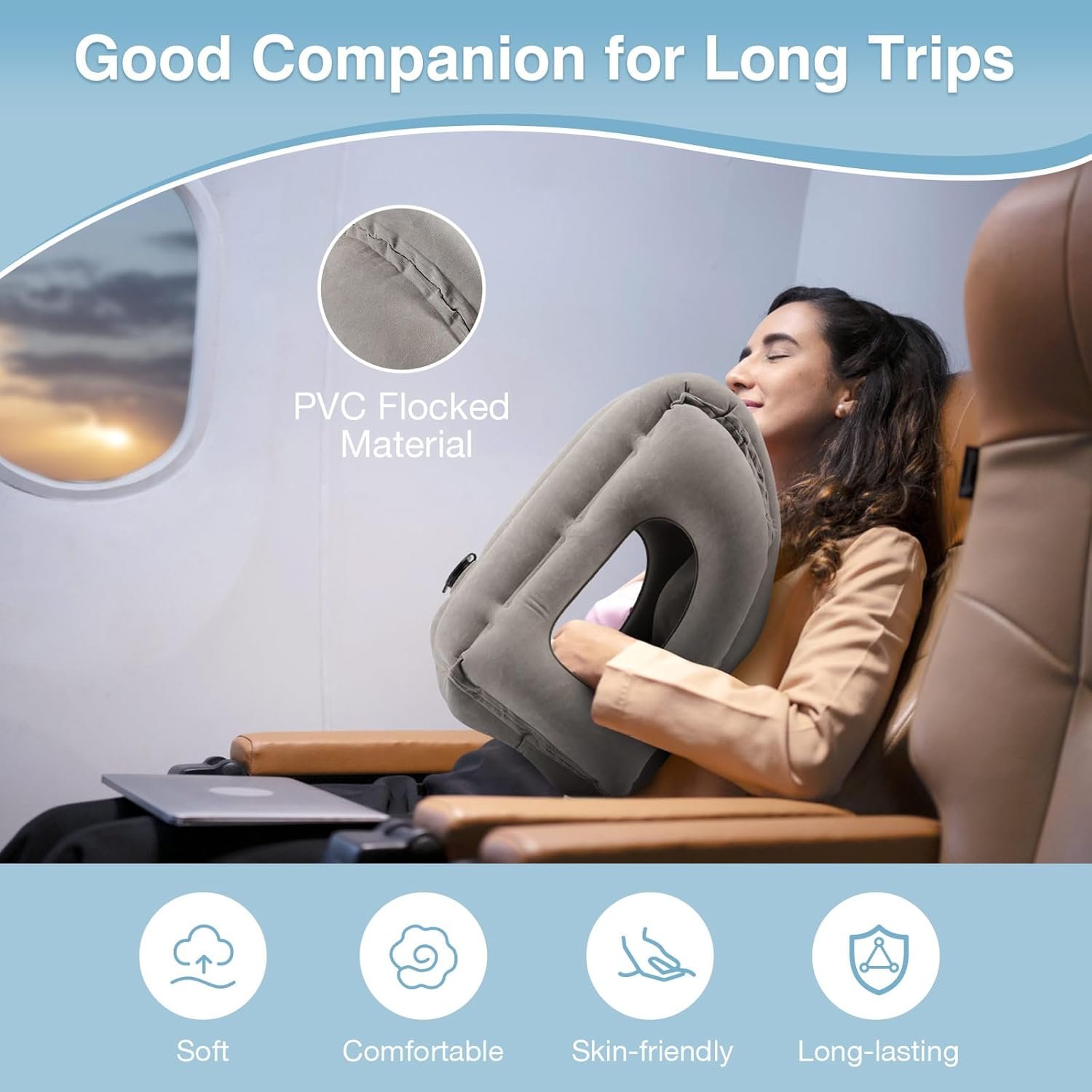 1769318476 MoKo Inflatable Travel Pillow Comfortable Neck Pillow with Storage Bag Support Shoulder and Neck to Avoid Pain for Airplane Train Office Car Travel Home Gray.jpg