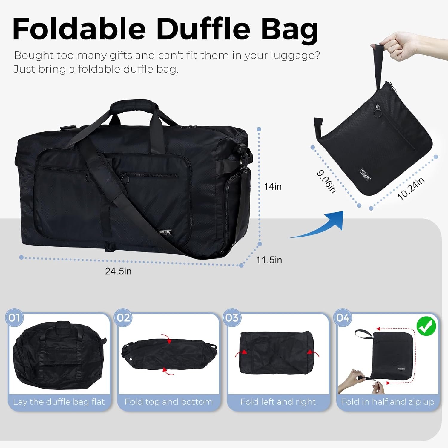1769320543 Fmeida 65L Duffle Bag with Shoes Compartment Foldable Travel Duffel Bags for Men Women Large Packable Travel Bag Water Repellent Tear Resistant Black.jpg