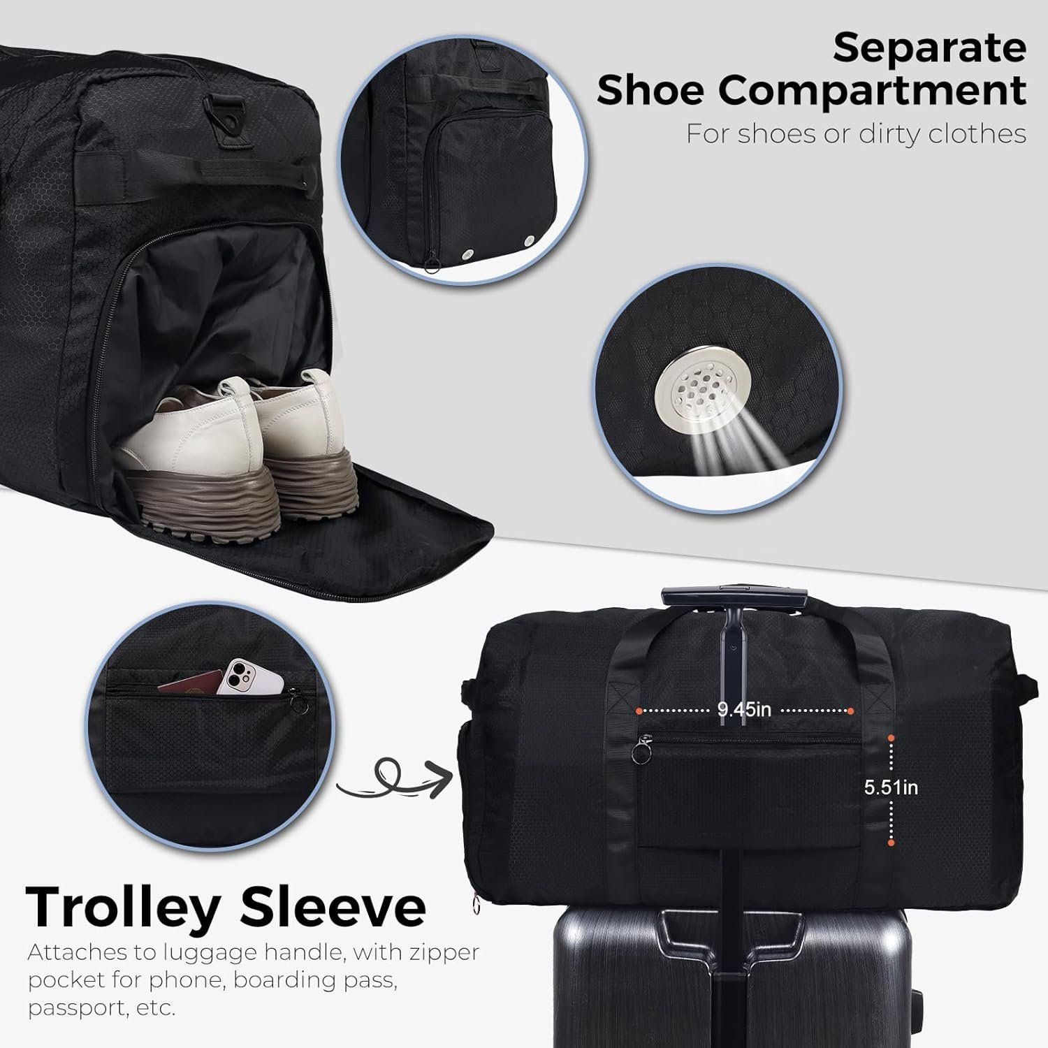 1769320545 Fmeida 65L Duffle Bag with Shoes Compartment Foldable Travel Duffel Bags for Men Women Large Packable Travel Bag Water Repellent Tear Resistant Black.jpg