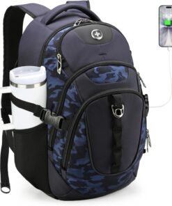 Swissdigital Design Laptop Backpack with USB Charging Port, Travel Backpack Fits 15.6 inches Computer, 31L College School Backpack for Men, Blue Camo | SD803-92
