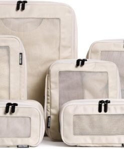Aerotrunk Compression Packing Cubes for Travel - Luggage Organizer Bags - Double Zipper Packing Cubes for Suitcases (6-Pack, Beige)