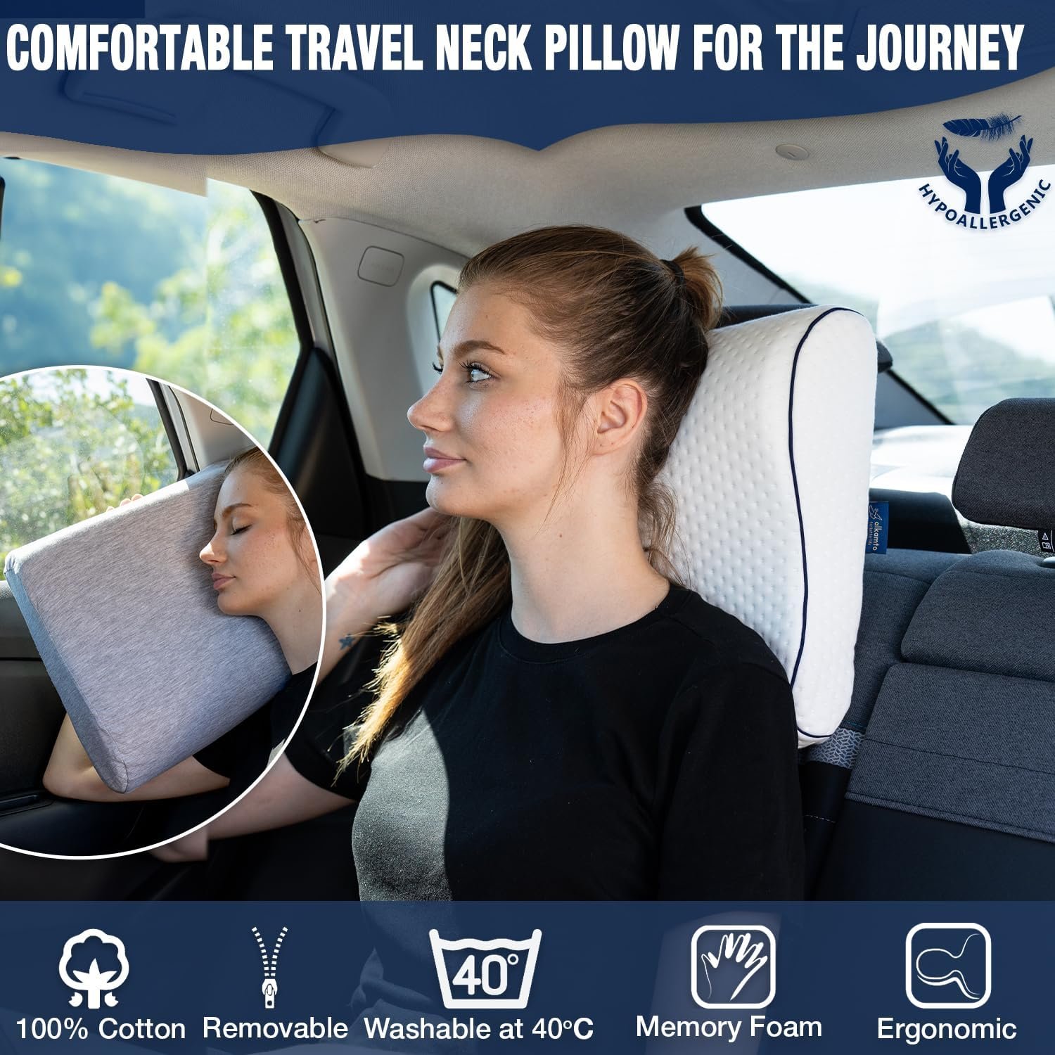 1769323310 alkamto Travel Camping Comfortable Memory Foam Pillow – Easy to Carry Portable Bag – Temperature Regulating Pillow Case White Contour Extra Cover.jpg