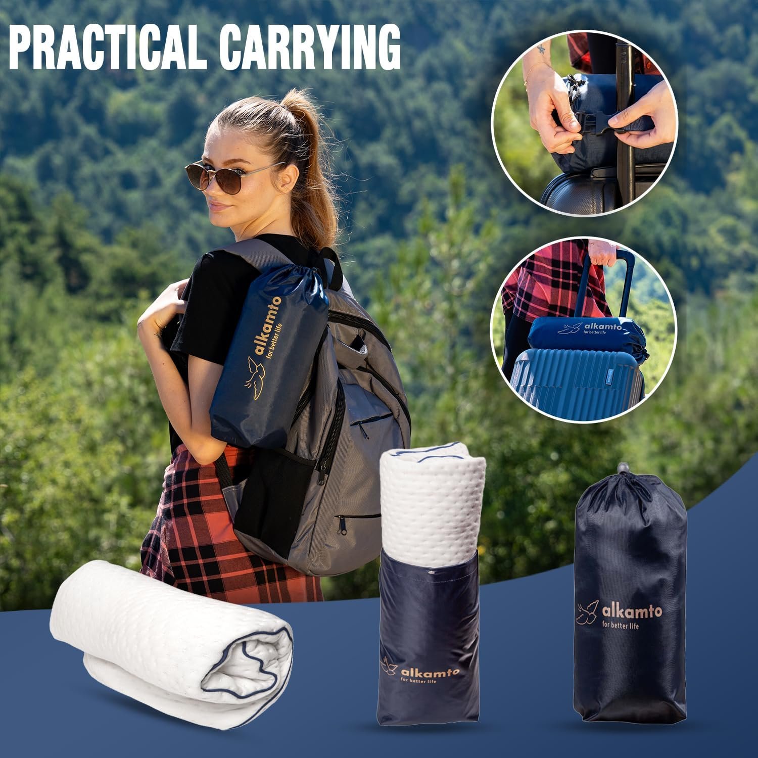 1769323312 alkamto Travel Camping Comfortable Memory Foam Pillow – Easy to Carry Portable Bag – Temperature Regulating Pillow Case White Contour Extra Cover.jpg