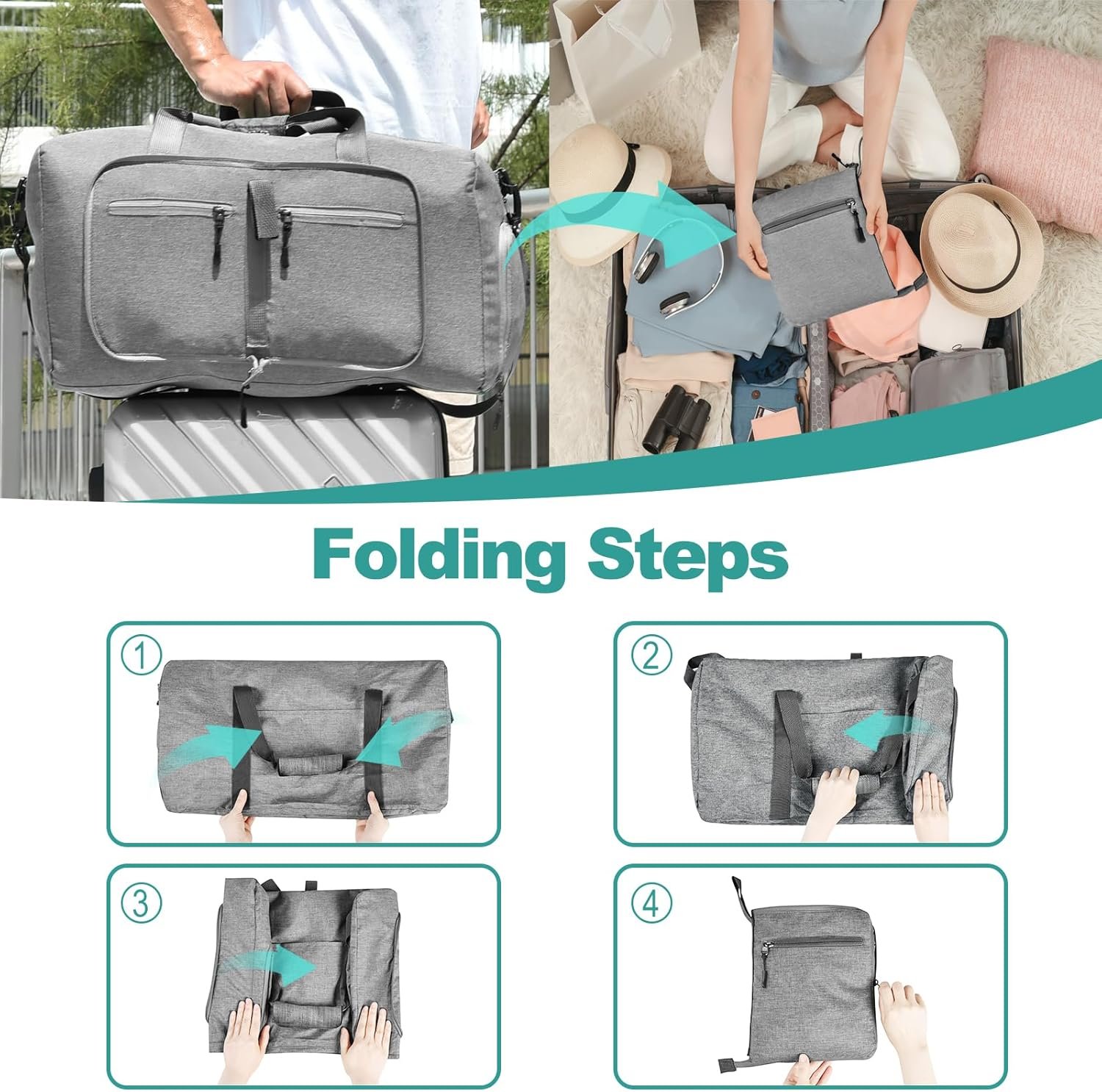 1769323915 Dimayar 65L Travel Duffle Bag for Men Women Foldable Duffel Bag with Shoes Compartment Overnight Bags Waterproof Tear ResistantGray.jpg