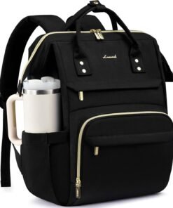LOVEVOOK Laptop Backpack for Women with Giant Tumbler Holder Pocket,15.6 inch Waterproof Travel Backpack Purse Computer Laptop Bag,Professional Work College Nurse Teacher Backpack Casual Daypack,Black