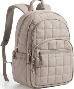 BAGSMART College Laptop Backpack, Travel Backpack for Women, Quilted Casual Daypack, Water-Resistant Bookbag for 15.6 Inch Laptop, Camel