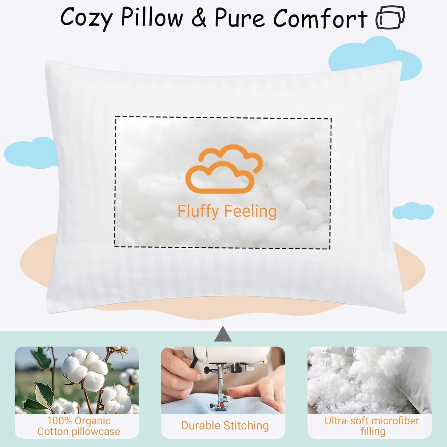 1769329503 ZPECC Toddler Pillow with Pillowcase 13x18 Organic Cotton Hypoallergenic Kids Pillow Baby Essentials for Travel Crib Daycare Stroller Intended for Age 2 and up White Stripe.jpg