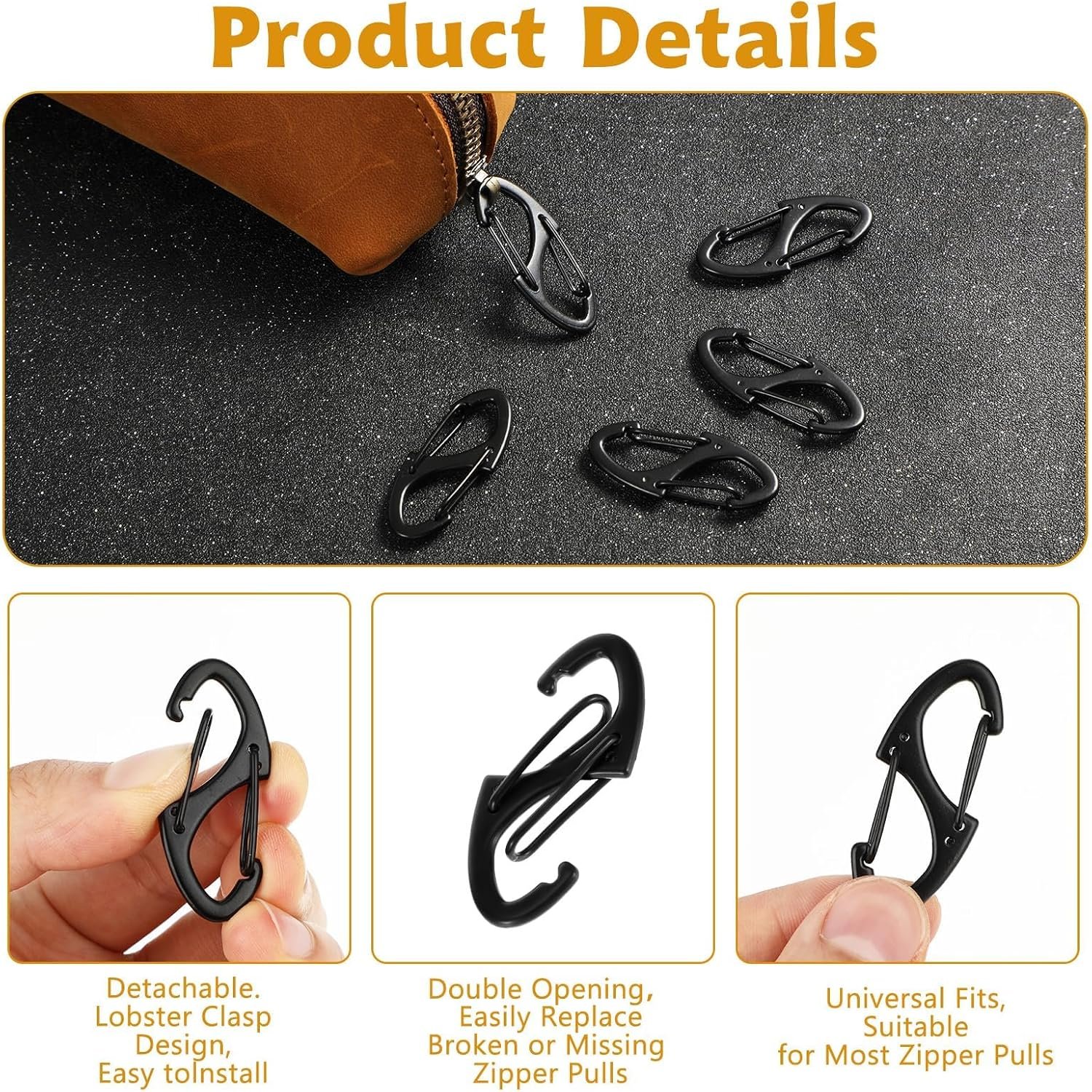 1769335699 9Pcs Zipper Clip Theft Deterrent Double Opening Lock Zipper Pull Replacement Clips Small Carabiner Clips for Bag Luggage Pickpocket Backpack Purse Traveling Camping Suitcase.jpg