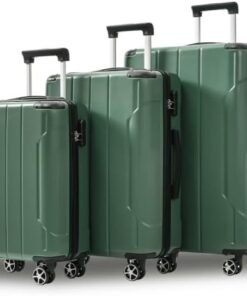 3-Piece Hard Shell ABS Lightweight Luggage Set with Dual Spinner Wheels, Green, 20/24/28 Inch Suitcases for Travel (3pcs, Green)