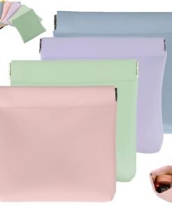 4Pcs Personalized Snap Closure Leather Organizer Pouch,Portable Small Makeup Bag for Women,Coin Purse Lipstick Cosmetics Accessories Organizer,Small Travel Kit Storage Pouch ﻿ (B)