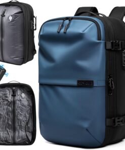 AirVault Vacuum Seal Travel Backpack 60L with Expandable HyperSeal Air Compression Vacuum System Water Resistant TSA Lock (Vacuum Pump Included, Blue, 60L)