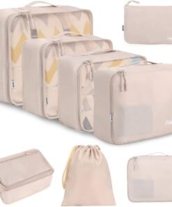 BAGAIL 8 Set Packing Cubes Luggage Packing Organizers for Travel Accessories-Cream