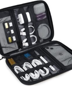 BAGSMART Large Electronics Travel Organizer Case, Tech Accessories Cord Storage Bag for Phone, Power Bank, SD Card, Cables, Black