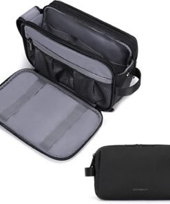 BAGSMART Toiletry Bag for Men, Travel Toiletry Organizer Dopp Kit Water-resistant Shaving Bag for Toiletries Accessories, Door Room Essentials, Black-medium