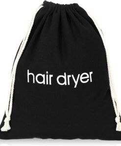 Black Hair Dryer Bag 11.81x14.96Inch Travel Storage Canvas Bag Drawstring Bag Hairdryer Container for Travel & Bathroom
