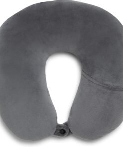 Brookstone Microbead Travel Head and Neck Pillow Lightweight and Plush with Phone or Headphone Pocket, Dark Grey