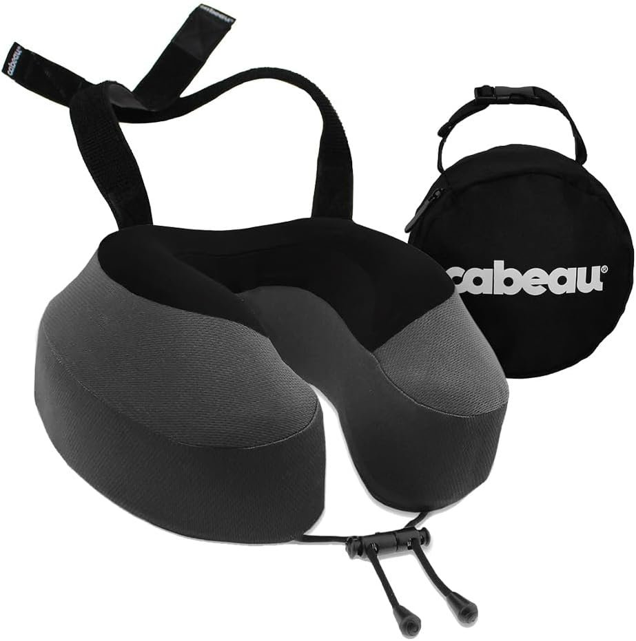 Cabeau Airplane Travel Pillow for Long Flights - Evolution S3 - Supportive Memory Foam with Seat Straps to Secure Your Head and Neck and Provides 360° Support (Steel Grey)