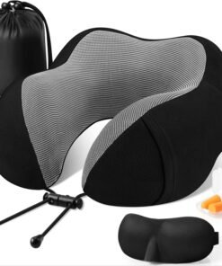 CloudBliss Travel Pillow Premium Memory Foam, Comfortable & Supportive Neck Pillow, Sleeping Neck Pillows for Travel, Airplane Pillow for Sleeping Airplane, Car, Office and Home（Black）
