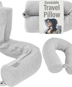 Dot&Dot Twist Memory Foam Travel Pillow for Airplanes - Travel Neck Pillow for Sleeping - Airplane Pillow for Neck Support, Chin, Lumbar and Leg - Adjustable, Bendable Neck Roll Pillow