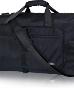 Fmeida 65L Duffle Bag with Shoes Compartment, Foldable Travel Duffel Bags for Men Women, Large Packable Travel Bag Water Repellent & Tear Resistant (Black)
