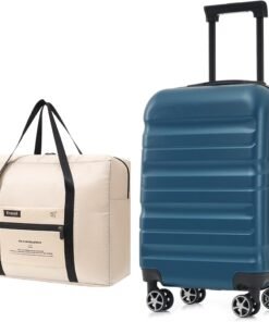 Hardshell ABS Carry-On Luggage with Spinner Wheels, Lightweight Travel Suitcase Set with Foldable Duffel Bag, 20 Inch TSA Lock Suitcase, Well-Organized Interior with Secure Compartments Trolley Sleeve