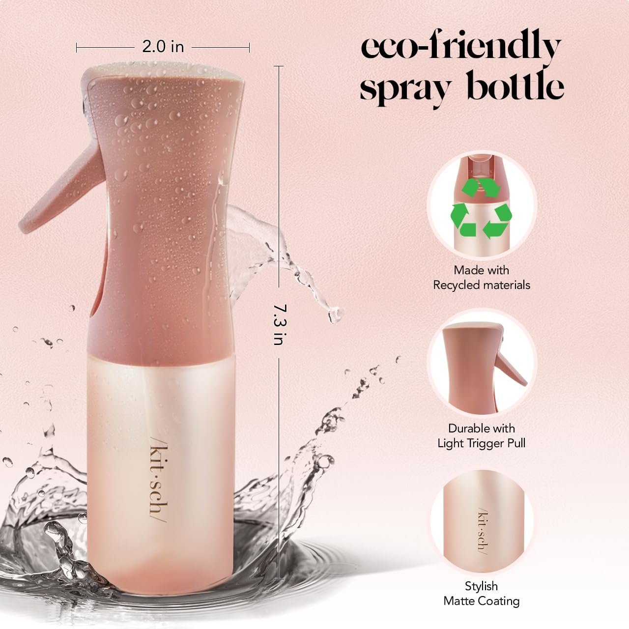Kitsch Continuous Spray Bottle for Hair – Fine Mist Water Mister Water Spray Bottle – Recycled Hair Spray Bottle – Spray Bottles for Cleaning Styling Plants More – Terracotta 150ml.jpg