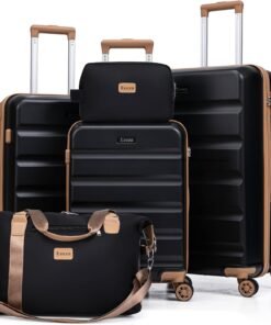 Luggage Sets 5 Piece,Hard Case Suitcase Set with Spinner Wheels,Hardshell Lightweight Travel Luggage with TSA Lock (Black,20/24/28 Inch)