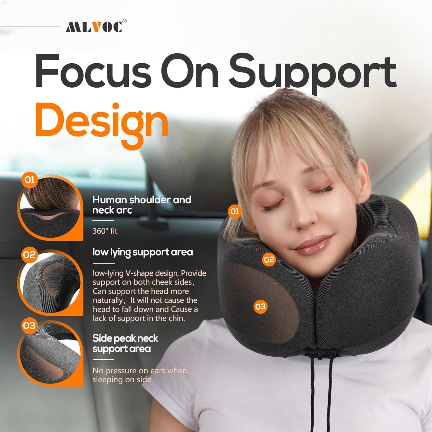 MLVOC Travel Pillow 100 Pure Memory Foam Neck Pillow Comfortable Breathable Cover Machine Washable Airplane Travel Kit with 3D Contoured Eye Masks Earplugs and Luxury Bag Standard Black.jpg