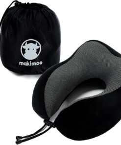 Memory Foam Travel Pillow, Neck Pillow with 360-Degree Head Support, Comfortable Ideal for Sleeping on Airplane, Car, Train, Bus and Home Use, Comes with Storage Bag (Black)
