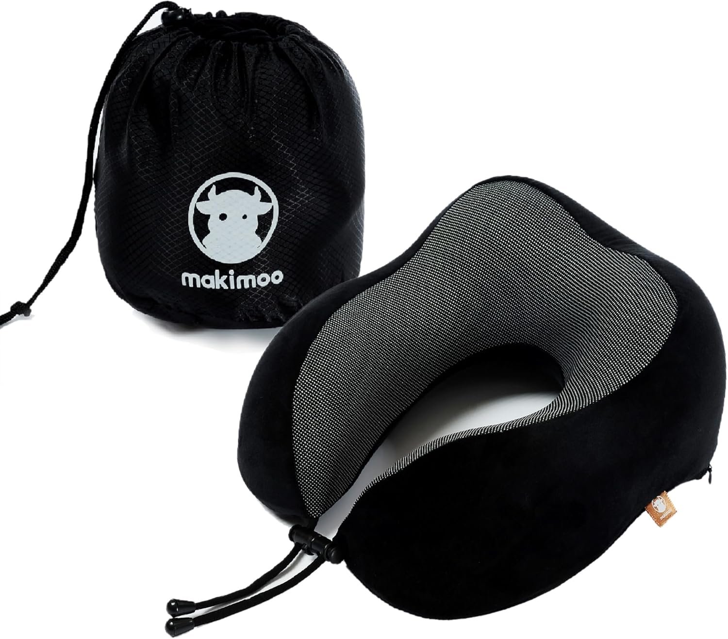 Memory Foam Travel Pillow, Neck Pillow with 360-Degree Head Support, Comfortable Ideal for Sleeping on Airplane, Car, Train, Bus and Home Use, Comes with Storage Bag (Black)