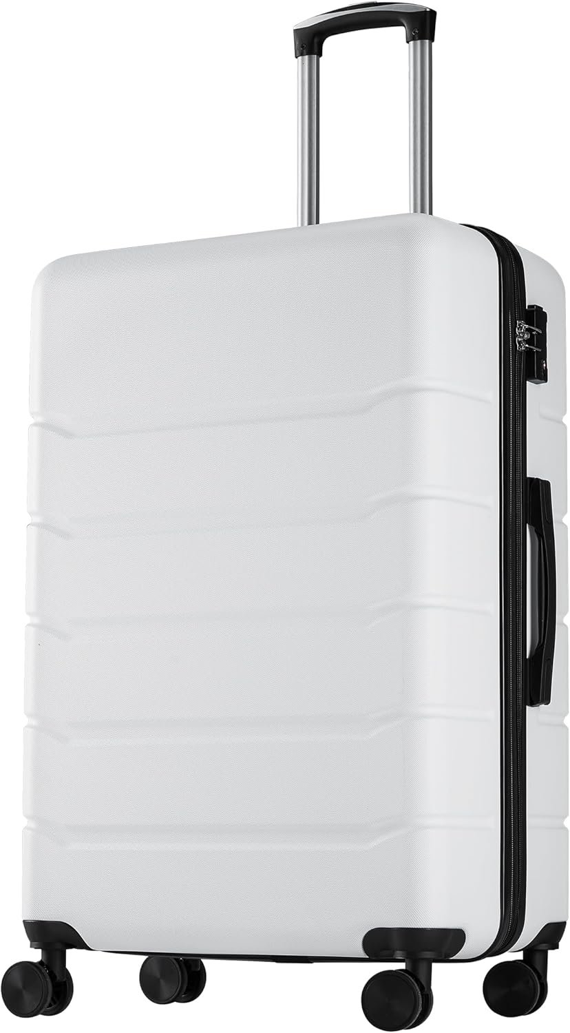 OLIXIS 24 Inch Luggage, Hardside Suitcase with Spinner Wheels, Lightweight ABS Hard Shell Checked Luggage, TSA Approved Lock, Expandable Medium Suitcase for Travel & Business–White