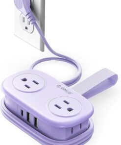 ORICO 4FT Purple Travel Power Strip with 4 AC Outlets, 2 USB-A Ports, and 1 USB-C Port, 45° Flat Plug Extension Cord with Non Surge Protector for Travel/Home/Dorm/Office-AP3