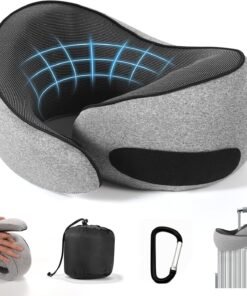 SZXYX Travel Pillows - 100% Pure Memory Foam Neck Pillow for Airplanes, Comfortable Breathable Cover, 360° Support Stowable Pillows for Sleeping, Car, Airport Travel Essentials Dark Grey