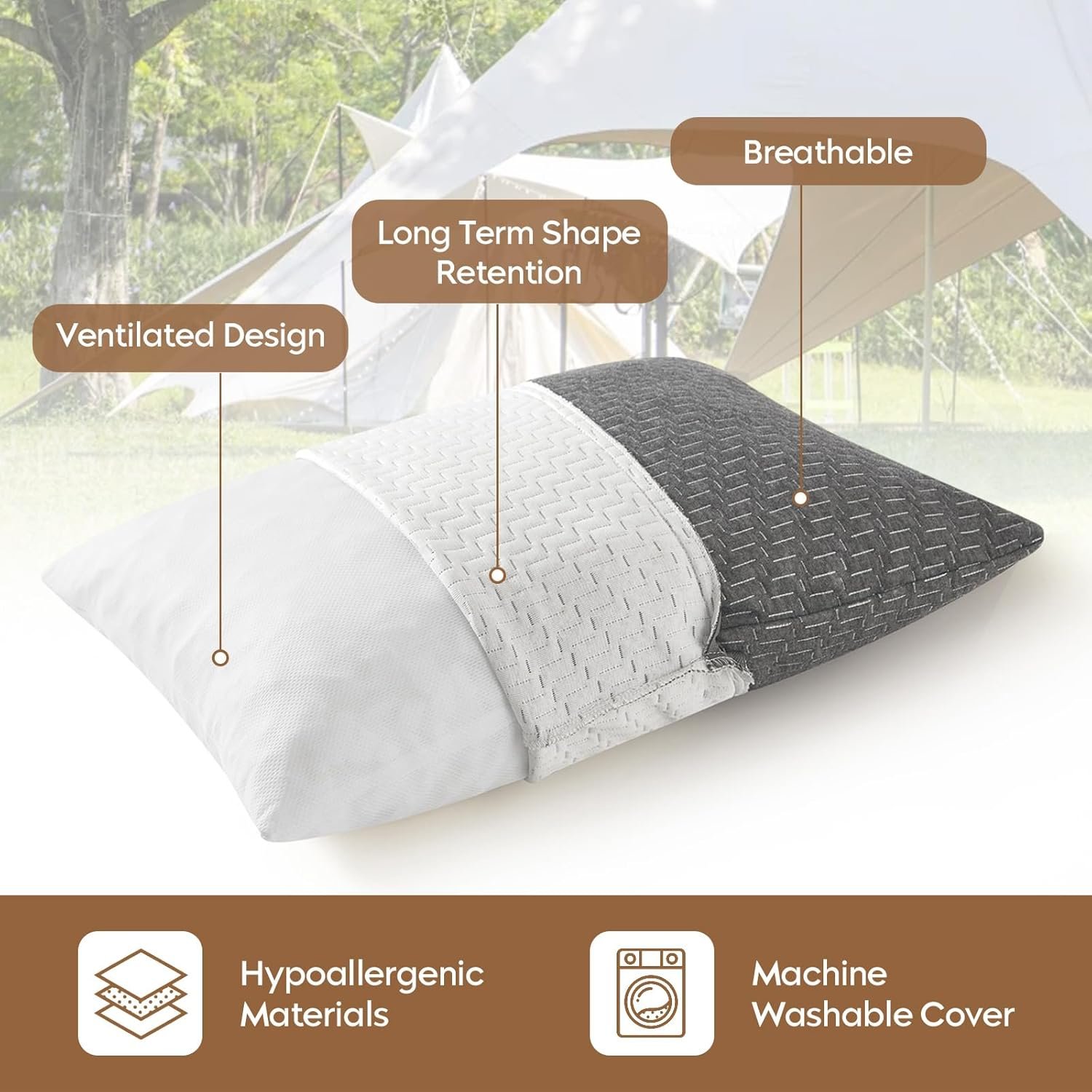 Small Shredded Memory Foam Pillow Camping Pillow Travel Pillow Compressible Medium Firm Breathable Cover Ideal Backpacking Hiking Airplane and Car.jpg