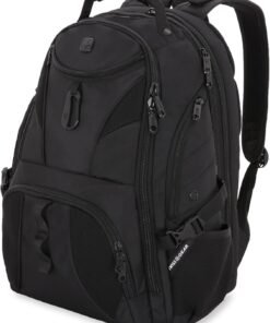 SwissGear 1900 ScanSmart 17” Laptop Backpack Black/Black – Reflective Tech Backpack with ScanSmart Compartment – Multiple Organizer Pockets & RFID Scan Blocking Technology