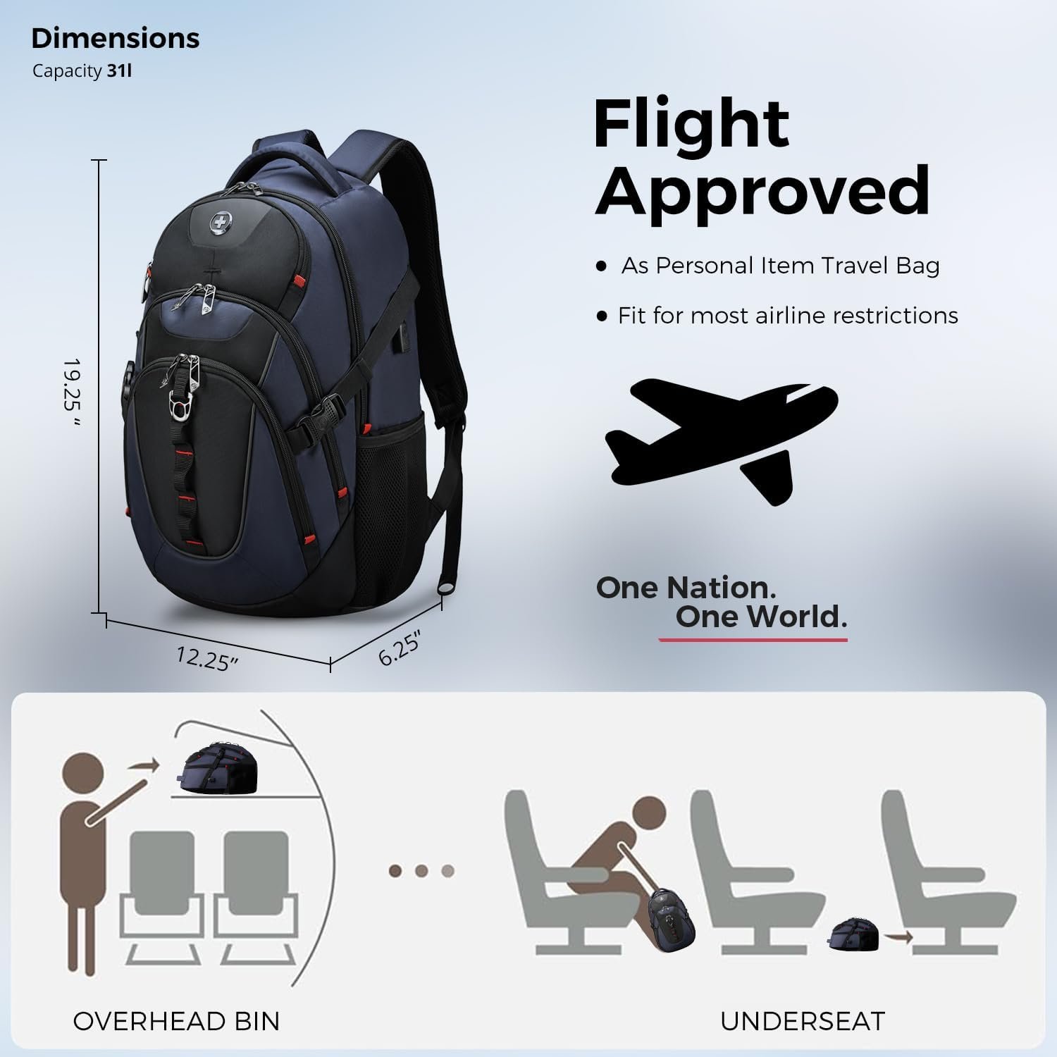 Swissdigital Design Laptop Backpack with USB Charging Port Travel Backpack Fits 15.6 inches Computer 31L College School Backpack for Men BlueBlack SD803 12 Water Repellent.jpg