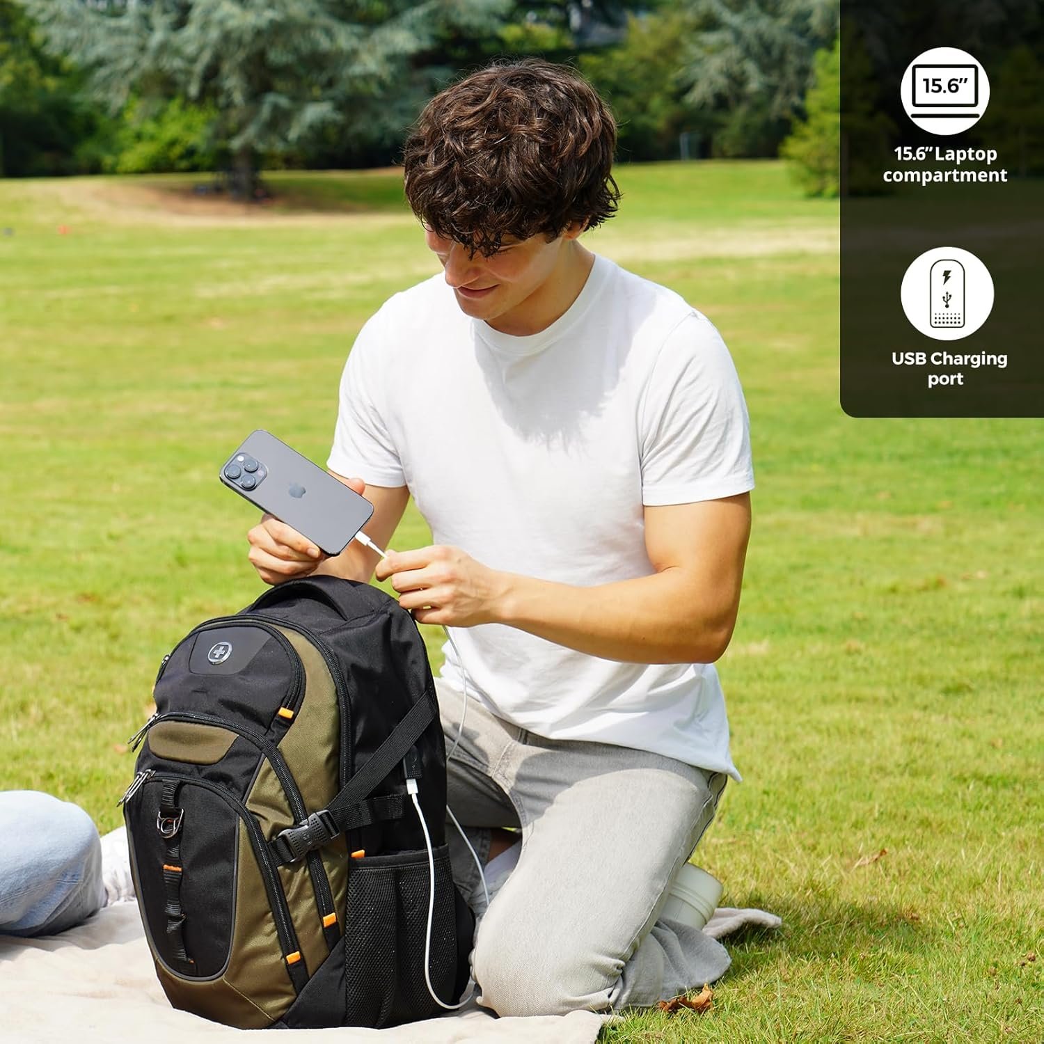 Swissdigital Design Laptop Backpack with USB Charging Port Travel Backpack Fits 15.6 inches Computer 31L College School Backpack for Men OliveBlack SD803 26.jpg