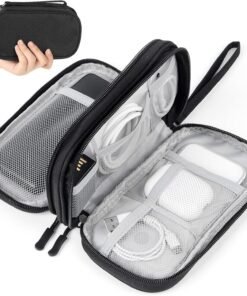 Travel Electronics Pouch Bag, Black Electronics Accessories Organizer Bag, Travel Cable Organizer Pouch for Charger Cord Phone Earphone Mouse