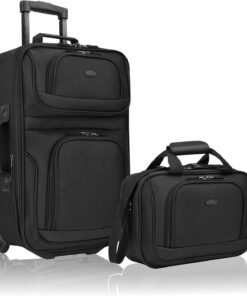 U.S. Traveler Rio Lightweight Softside Rolling Carry-on Suitcase, 2-Wheel Set, Black