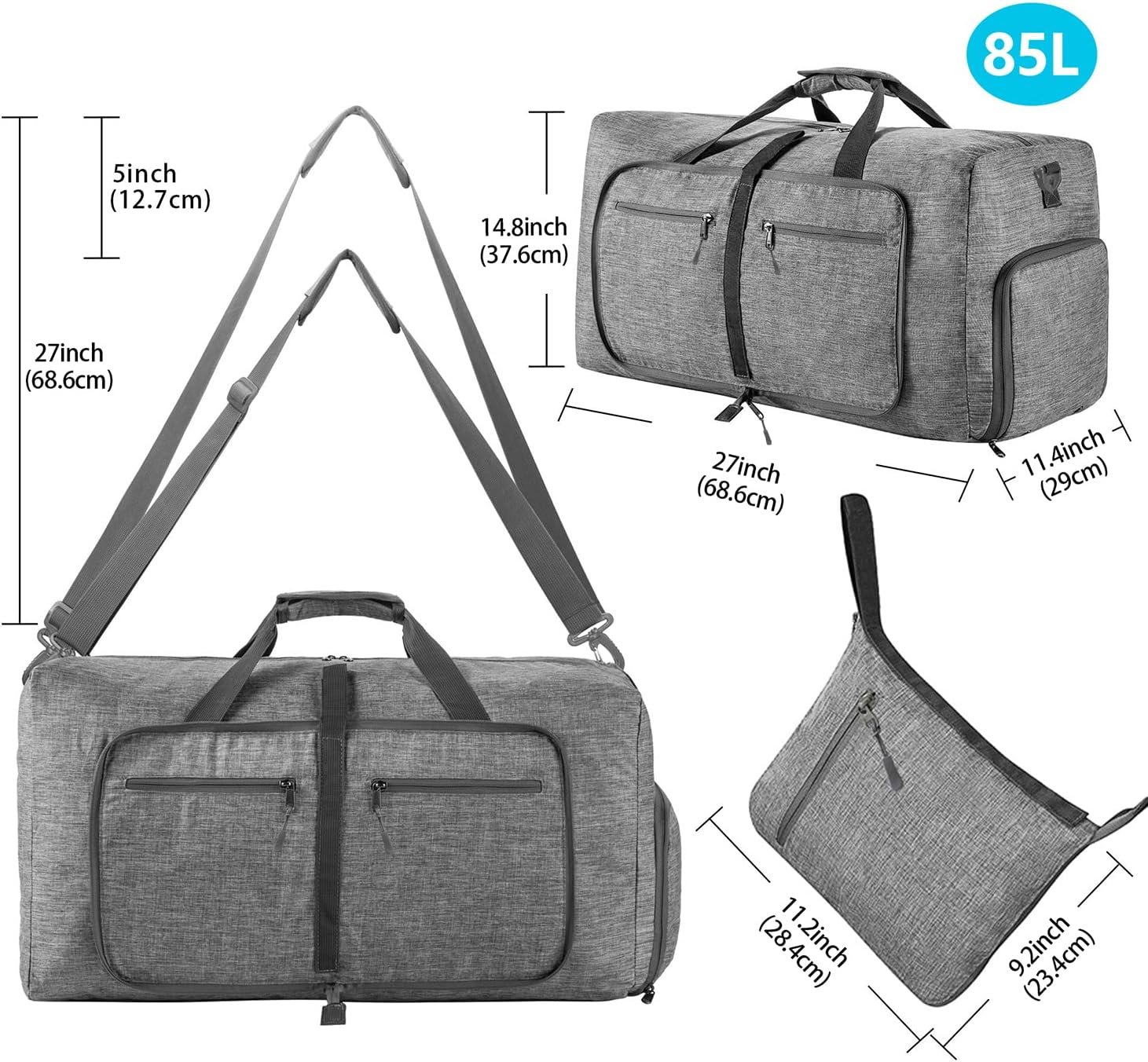Vomgomfom 65L85L115L Foldable Travel Duffle Bag Lightweight Checked Luggage with Shoe Compartment Water Resistant Weekender Overnight Bag for Men Women.jpg