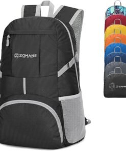 ZOMAKE Lightweight Packable Backpack 35L, Light Foldable Backpacks Water Resistant Collapsible Hiking Bag, Compact Folding Day Pack for Travel Camping(Black)