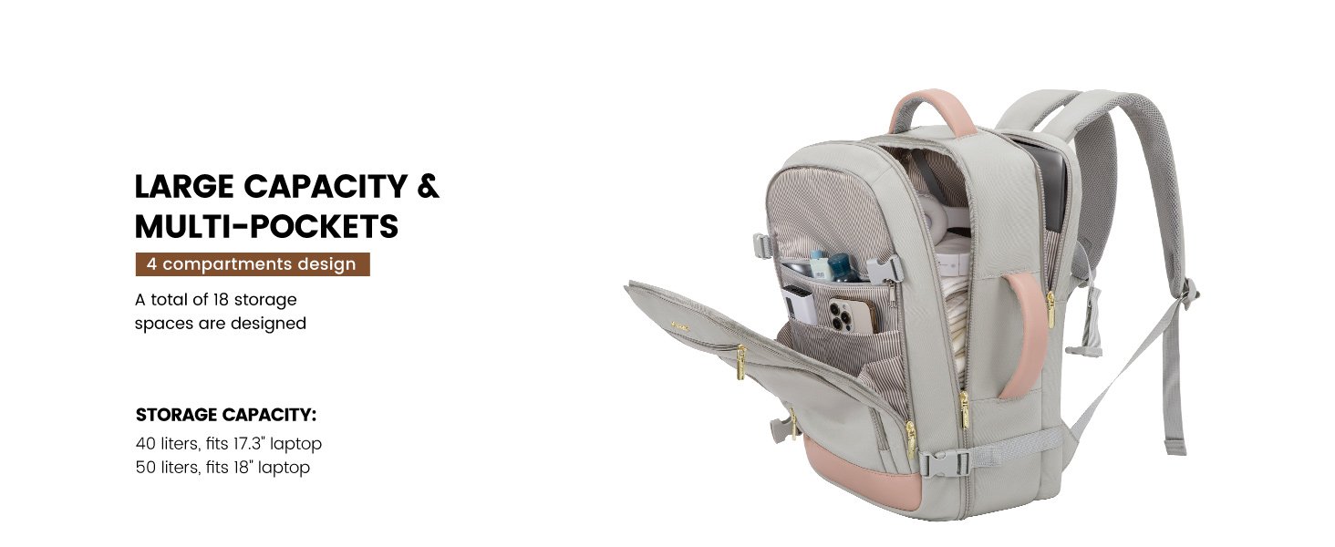 LOVEVOOK Travel Backpack For Women, 40L Carry On Backpack Flight Approved
