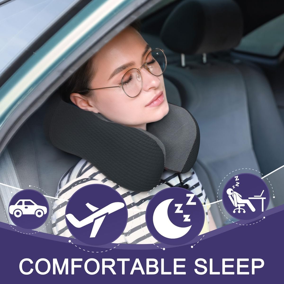 Napfun Neck Pillow for Traveling Upgraded Travel Neck Pillow for Airplane 100 Pure Memory Foam Travel Pillow for Flight Headrest Sleep Portable Plane Accessories Striped Black.jpg