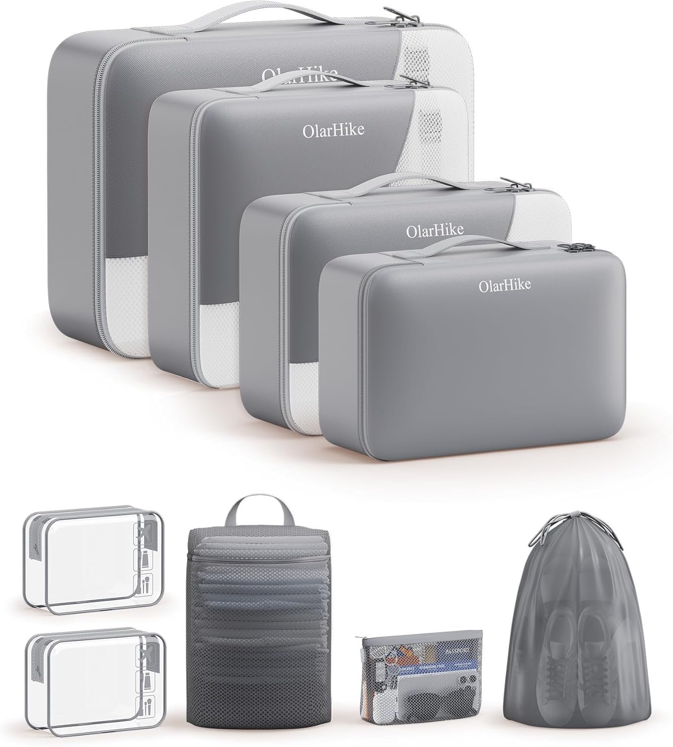 11 Set / 9 Set Packing Cubes for Travel,Gifts for Women Mom Kids,TSA Approved Bags for Makeup, Cosmetic, Toiletry, Organizers for Suitcase Carry On, Cruise Essentials Airplane Accessories, Grey