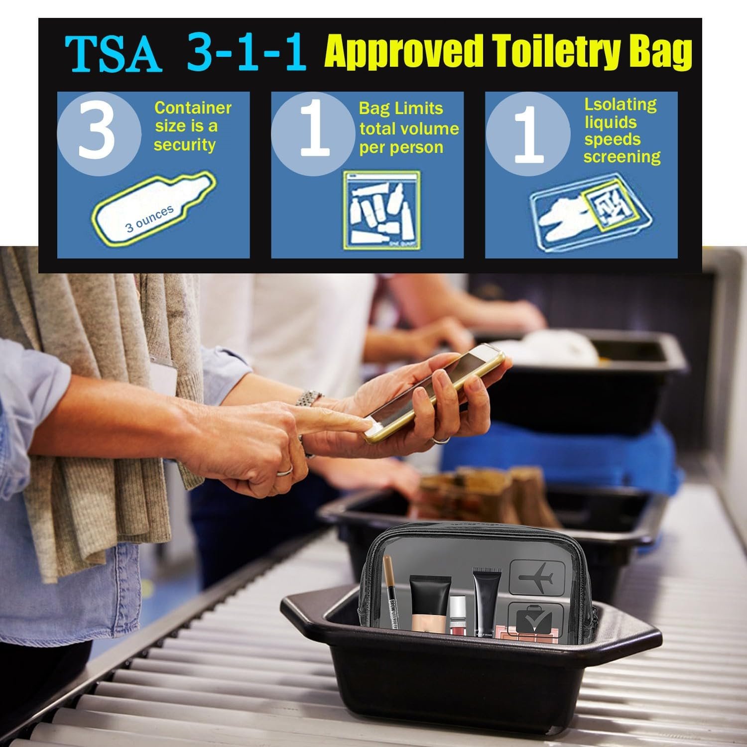1777425859 MODENGKONGJIAN TSA Approved Toiletry Bag 3 Pcs Clear Toiletries Bags Quart Size Travel Makeup Cosmetic Bag for Women Men Carry on Airport Airline Compliant Bag Multicolor.jpg