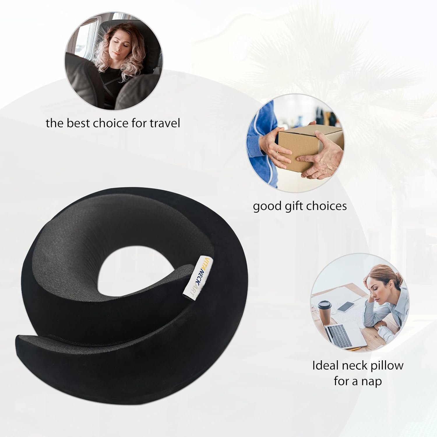 1777427916 Snail Flexible Neck Pillow Premium Memory Foam Travel Pillow 360°Ergonomic Design Asymmetrical Sides Suitable for Flight Car Office Washable Pillowcase Black.jpg