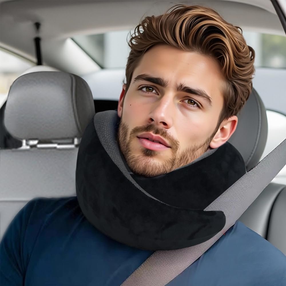 1777427918 Snail Flexible Neck Pillow Premium Memory Foam Travel Pillow 360°Ergonomic Design Asymmetrical Sides Suitable for Flight Car Office Washable Pillowcase Black.jpg